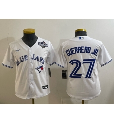 Youth Toronto Blue Jays 27 Vladimir Guerrero Jr White 2025 World Series Cool Base Stitched Baseball Jersey Youth Toronto Blue Jays 27 Vladimir Guerrero Jr White 2025 World Series Cool Base Stitched Baseball Jersey