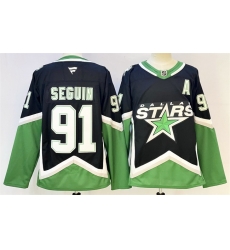 Men Dallas Stars  91 Tyler Seguin Black 2025 26 With A Patch Alternate Stitched Hockey Jersey
