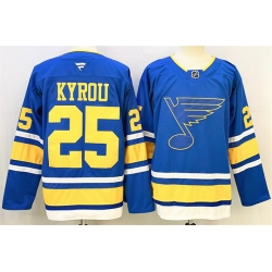 Men St  Louis Blues 25 Jordan Kyrou Blue 2025 Stitched Hockey Jersey Men St  Louis Blues 25 Jordan Kyrou Blue 2025 Stitched Hockey Jersey