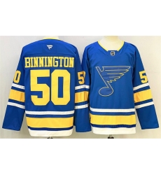 Men St  Louis Blues 50 Jordan Binnington Blue 2025 Stitched Hockey Jersey Men St  Louis Blues 50 Jordan Binnington Blue 2025 Stitched Hockey Jersey