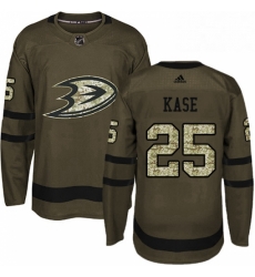 Mens Adidas Anaheim Ducks 25 Ondrej Kase Authentic Green Salute to Service NHL Jersey 