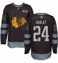 Mens Adidas Chicago Blackhawks 24 Martin Havlat Authentic Black 1917 2017 100th Anniversary NHL Jersey 