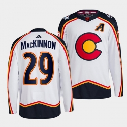 Men Colorado Avalanche 29 Nathan MacKinnon White 2022 23 Reverse Retro Stitched Jersey