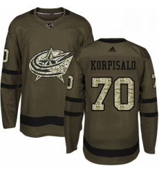 Mens Adidas Columbus Blue Jackets 70 Joonas Korpisalo Authentic Green Salute to Service NHL Jersey 