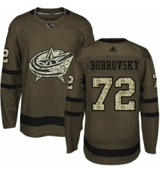 Mens Adidas Columbus Blue Jackets 72 Sergei Bobrovsky Authentic Green Salute to Service NHL Jersey 