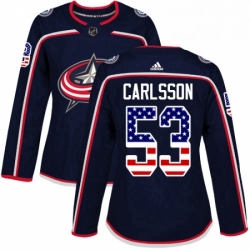 Womens Adidas Columbus Blue Jackets 53 Gabriel Carlsson Authentic Navy Blue USA Flag Fashion NHL Jersey 