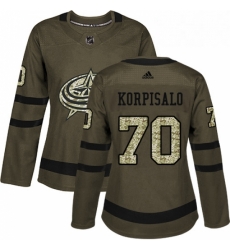 Womens Adidas Columbus Blue Jackets 70 Joonas Korpisalo Authentic Green Salute to Service NHL Jersey 