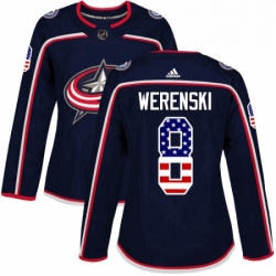 Womens Adidas Columbus Blue Jackets 8 Zach Werenski Authentic Navy Blue USA Flag Fashion NHL Jersey 