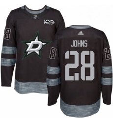 Mens Adidas Dallas Stars 28 Stephen Johns Premier Black 1917 2017 100th Anniversary NHL Jersey 