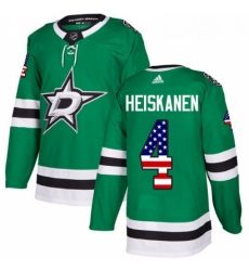 Youth Adidas Dallas Stars 4 Miro Heiskanen Authentic Green USA Flag Fashion NHL Jersey 