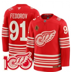 Men Detroit Red Wings 91 Sergei Fedorov Red 2025 Centennial Premium With 100 and P Patch And A Patch Stitched Hockey Jersey Men Detroit Red Wings 91 Sergei Fedorov Red 2025 Centennial Premium With 100 and P Patch And A Patch Stitched Hockey Jersey
