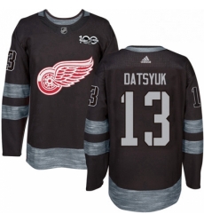 Mens Adidas Detroit Red Wings 13 Pavel Datsyuk Authentic Black 1917 2017 100th Anniversary NHL Jersey 