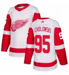 Mens Adidas Detroit Red Wings 95 Dennis Cholowski Authentic White Away NHL Jersey 