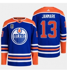 Men Edmonton Oilers 13 Mattias Janmark Royal 2024 Stanley Cup Final Patch Stitched Jersey