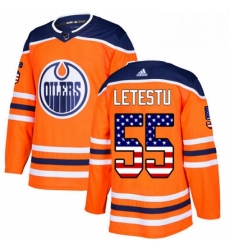 Mens Adidas Edmonton Oilers 55 Mark Letestu Authentic Orange USA Flag Fashion NHL Jersey 