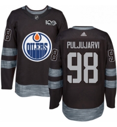 Mens Adidas Edmonton Oilers 98 Jesse Puljujarvi Authentic Black 1917 2017 100th Anniversary NHL Jersey 