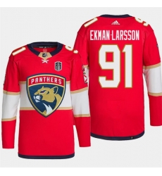 Men Florida Panthers 91 Oliver Ekman Larsson Red 2024 Stanley Cup Final Patch Stitched Jersey