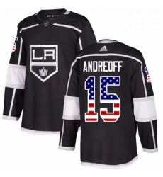 Mens Adidas Los Angeles Kings 15 Andy Andreoff Authentic Black USA Flag Fashion NHL Jersey 