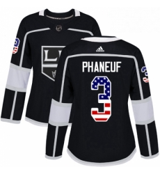 Womens Adidas Los Angeles Kings 3 Dion Phaneuf Authentic Black USA Flag Fashion NHL Jersey 