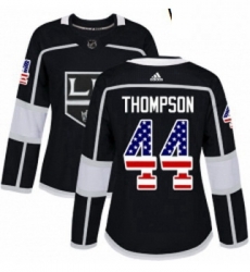 Womens Adidas Los Angeles Kings 44 Nate Thompson Authentic Black USA Flag Fashion NHL Jersey 