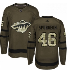 Mens Adidas Minnesota Wild 46 Jared Spurgeon Authentic Green Salute to Service NHL Jersey 