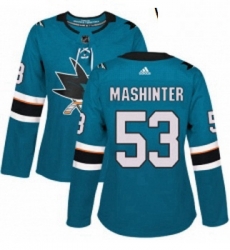 Womens Adidas San Jose Sharks 53 Brandon Mashinter Premier Teal Green Home NHL Jersey 