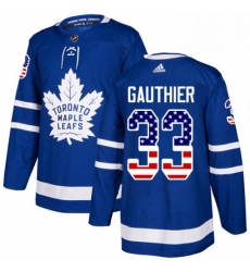 Mens Adidas Toronto Maple Leafs 33 Frederik Gauthier Authentic Royal Blue USA Flag Fashion NHL Jersey 