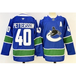 Men Vancouver Canucks 40 Elias Pettersson Royal 2024 25 With A Patch Home Stitched Hockey Jersey