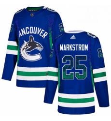 Mens Adidas Vancouver Canucks 25 Jacob Markstrom Authentic Blue Drift Fashion NHL Jersey 