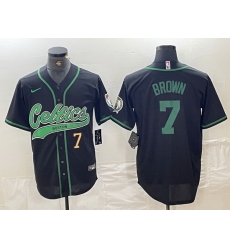 Men Boston Celtics 7 Jaylen Brown Number Black Cool Base Stitched Baseball Jersey