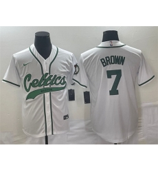 Men Boston Celtics 7 Jaylen Brown White Stitched Baseball Jersey