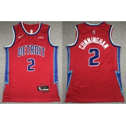 Men Detroit Pistons #2 Cade Cunningham Red 2021 75th Anniversary City Edition Player Jersey