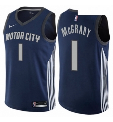 Mens Nike Detroit Pistons 1 Tracy McGrady Authentic Navy Blue NBA Jersey City Edition