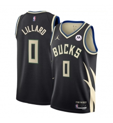 Men Milwaukee Bucks 0 Damian Lillard Black Statement Edition Stitched Basketball Jersey