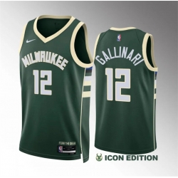 Men Milwaukee Bucks 12 Danilo Gallinari Green Icon Edition Stitched Basketball Jersey