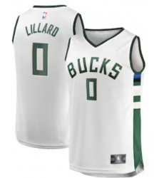 Milwaukee Bucks 0 Damian Lillard White Jersey