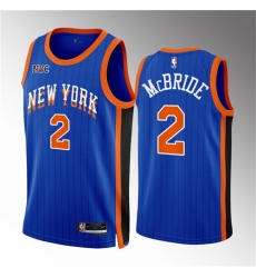 Men New Yok Knicks 2 Miles McBride Blue 2023 24 City Edition Stitched Basketball Jersey