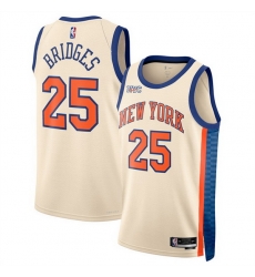 Men New Yok Knicks 25 Mikal Bridges Cream 2025 26 City Edition Stitched Basketball Jersey