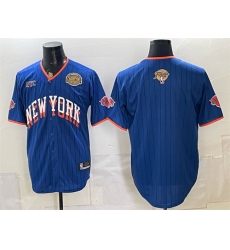 Men New York Knicks Blank Royal 2026 Finals   Eastern Conference Champions Patch Stitched Baseball Jersey