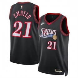 Men Philadelphia 76ers 21 Joel Embiid Black 2025 Classic Edition Stitched Jersey Men Philadelphia 76ers 21 Joel Embiid Black 2025 Classic Edition Stitched Jersey
