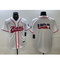 Men Philadelphia 76ers Team Big Logo White Cool Base Stitched Baseball Jersey 2