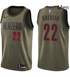 Mens Nike Portland Trail Blazers 22 Clyde Drexler Swingman Green Salute to Service NBA Jersey 