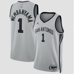 Men San Antonio Spurs 1 Victor Wembanyama Silver 2025 Statement Edition Stitched Basketball Jersey Men San Antonio Spurs 1 Victor Wembanyama Silver 2025 Statement Edition Stitched Basketball Jersey