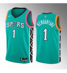 Men San Antonio Spurs 1 Victor Wembanyama Teal 2022 23 City Edition Swingman Stitched Basketball Jersey