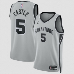 Men San Antonio Spurs 5 Stephon Castle Silver 2025 Statement Edition Stitched Basketball Jersey Men San Antonio Spurs 5 Stephon Castle Silver 2025 Statement Edition Stitched Basketball Jersey