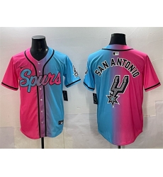 Men San Antonio Spurs Team Big Logo Pink Blue Limited Stitched Baseball Jersey