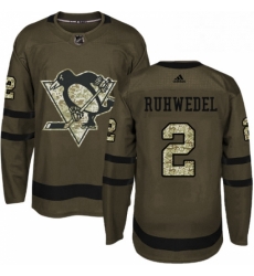 Mens Adidas Pittsburgh Penguins 2 Chad Ruhwedel Authentic Green Salute to Service NHL Jersey 