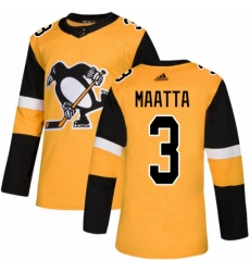 Mens Adidas Pittsburgh Penguins 3 Olli Maatta Premier Gold Alternate NHL Jersey 