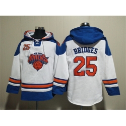 Men New Yok Knicks 25 Mikal Bridges White Lace Up Pullover Hoodie