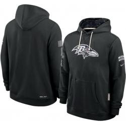 Men Baltimore Ravens Black 2026 Salute to Service Sideline Dri FIT Pullover Hoodie